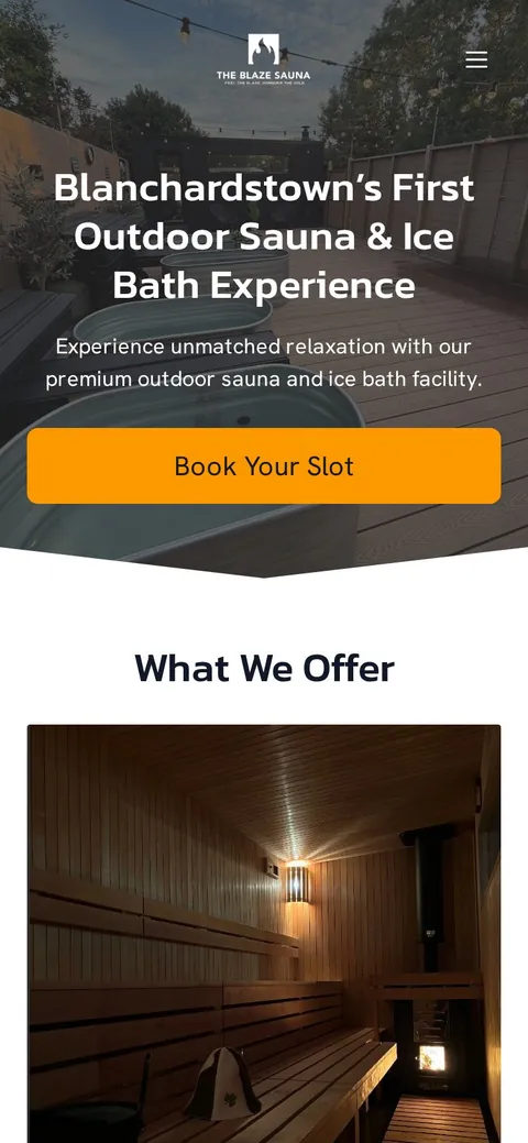 The Blaze Sauna website shown on a phone